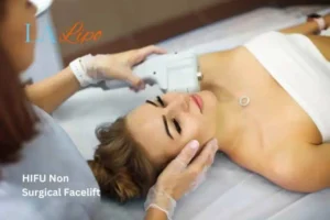 Woman having Hi-Fu to reduce wrinkles Nottingham.
