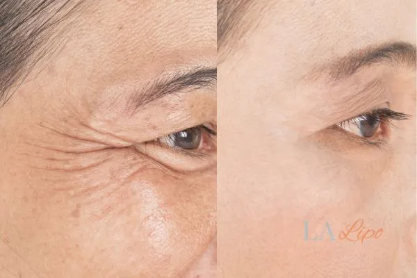 Before and after results of woman - HI-fu wrinkles reduction treatment Nottingham