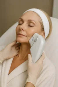 Woman receiving HIFU non surgical facelift treatment Nottingham