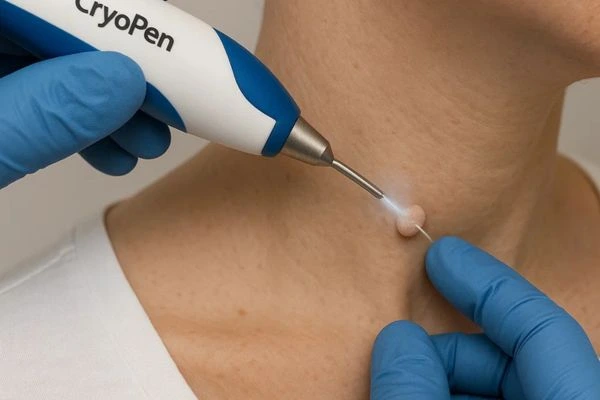 Person receiving Cryotherapy skin tag removal Nottingham