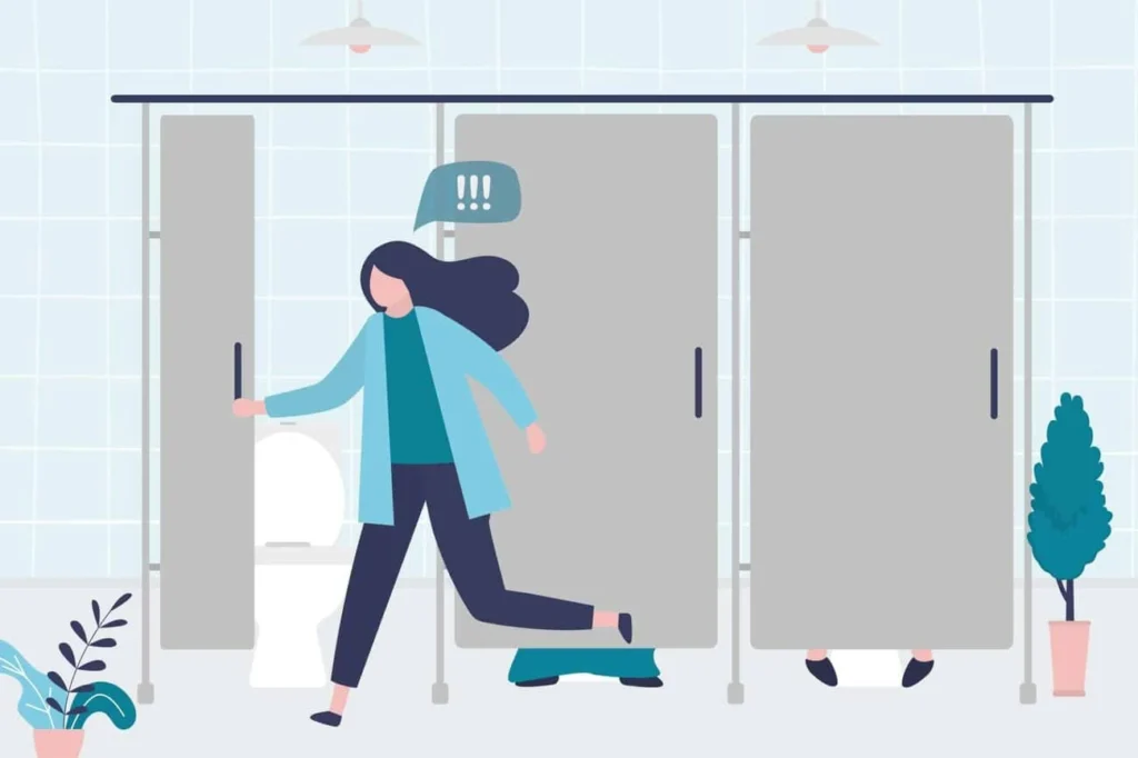graphic of Urine incontinence Nottingham woman running to the toilet.