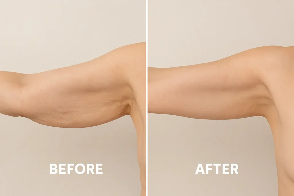 Picture of LA LIPO Nottingham before and after results of skin tightening treatment on the upper arms.